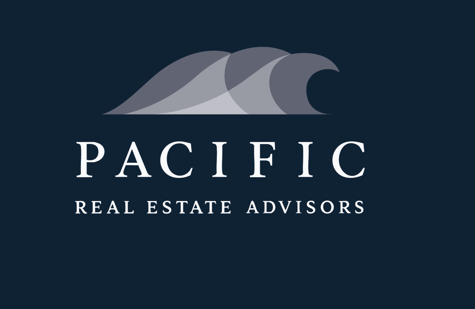 Logo with stylized ocean waves and text for Pacific Real Estate Advisors.